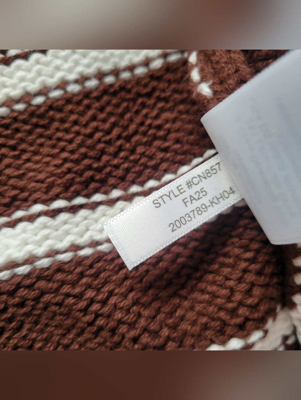 J. Crew 2025 Rollneck Sweater Brown White Stripe Striped 100% Cotton Size XS - Picture 7 of 9